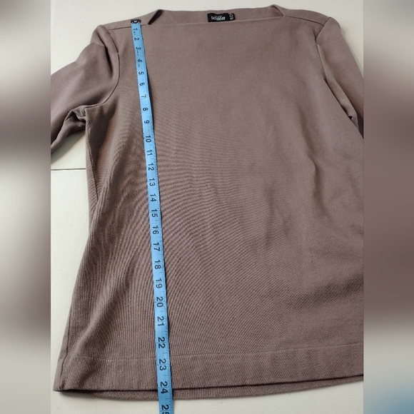 Kate Spade Saturday Boat Neck Minimalist Neutral Brown 3/4 Sleeve Top Sweater - Picture 12 of 13